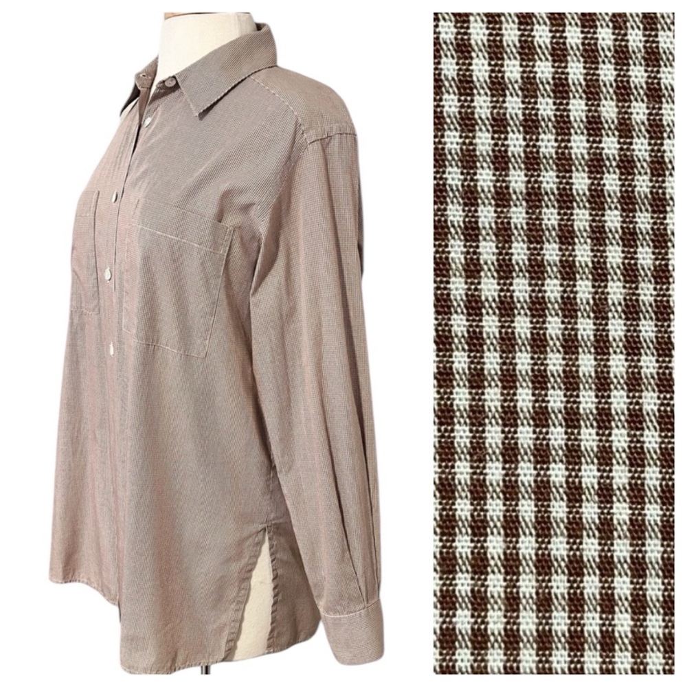 Womens Jaeger Brown and White Small Houndstooth Cotton Shirt